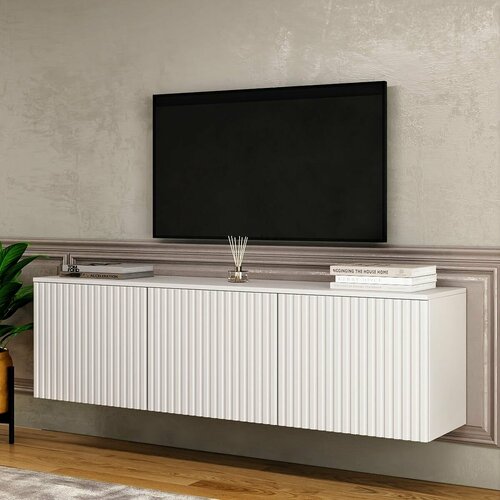 Тумба под телевизор подвесная 163х45х33см Белый МДФ прямая фрезеровка 9799₽