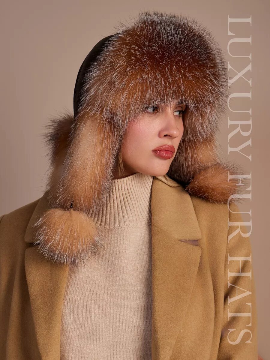 Шапка-ушанка LUXURY FUR HATS кожаная с натуральным мехом для женщин, размер 55-59, рыжий