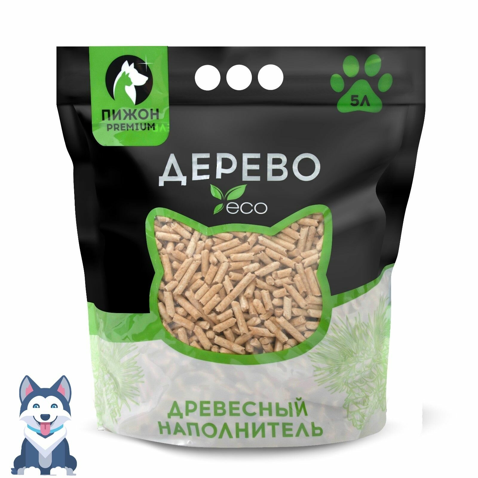 Наполнитель древесный "Пижон" Premium White, белые пеллеты, 5 л