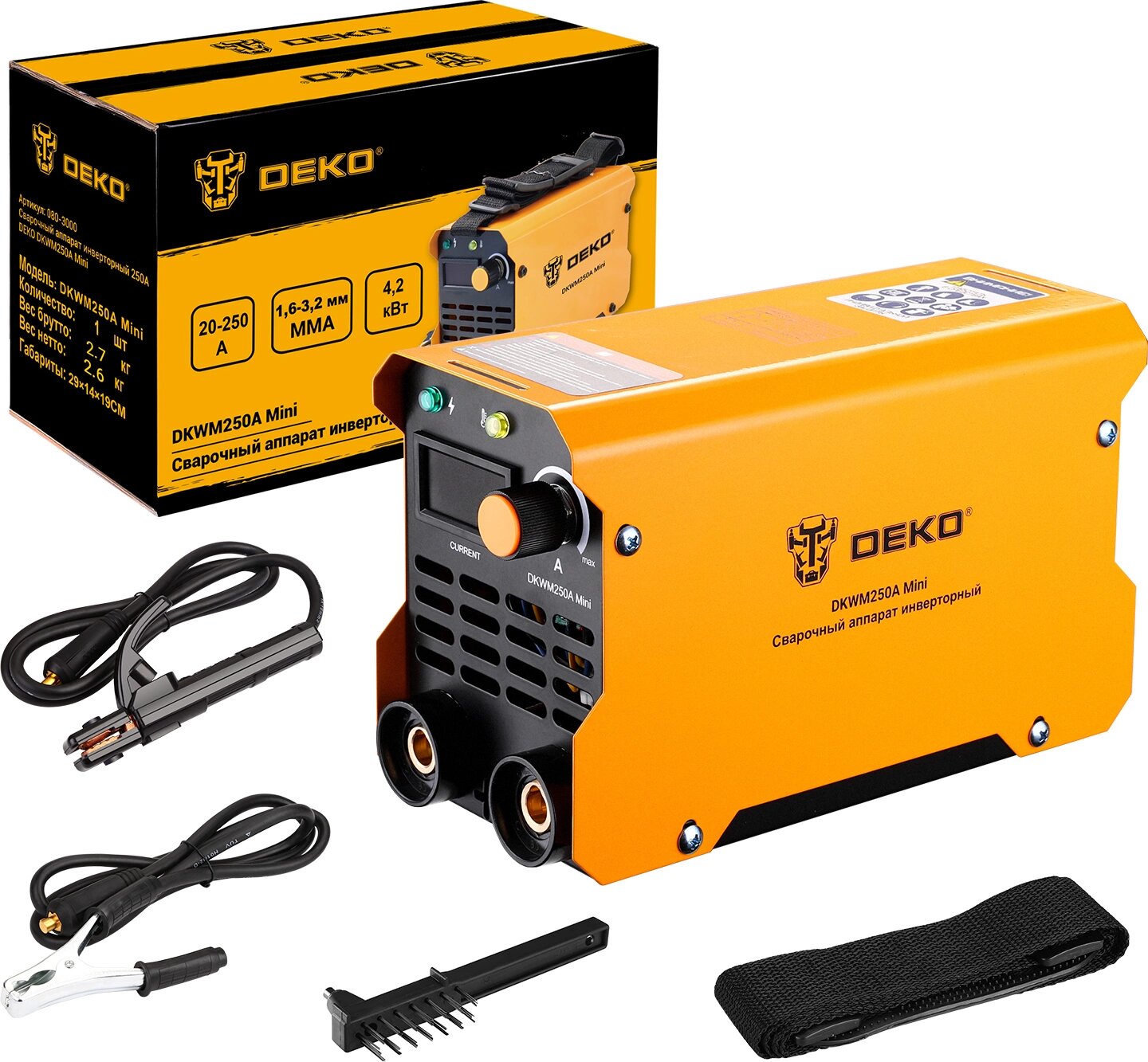 Сварочный аппарат Deko DKWM250A Mini инвертор ММА 4.2кВт Наплечный ремень