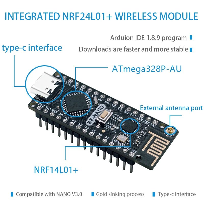 Беспроводная плата RF-Nano для Arduino Nano V3.0 emakefun ATmega328p — фото 1