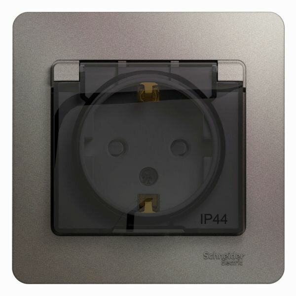 Systeme Electric Glossa Платина, Розетка с заземлением со шторками с крышкой IP44, GSL001248