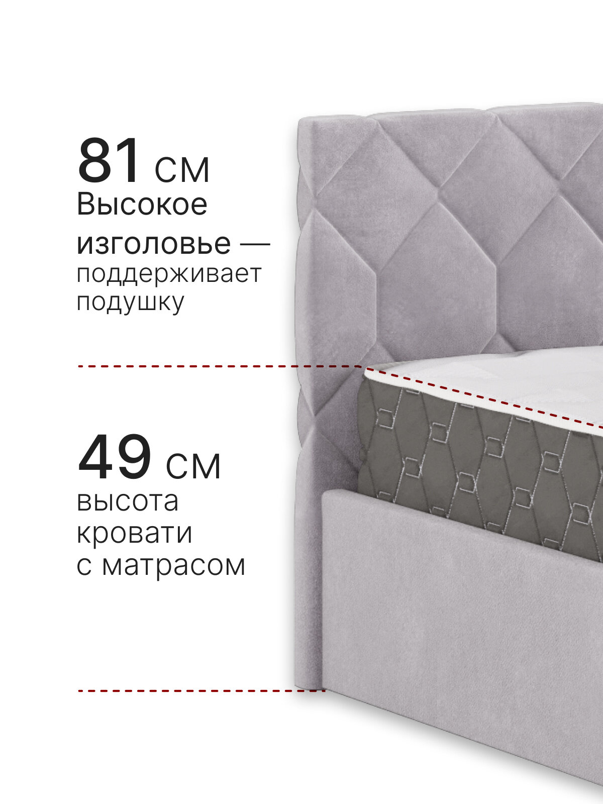 Кровать с матрасом в рулоне высотой 25см, кровать 140х200 c подъемным механизмом и бельевым ящиком Техас лиловый — фото 1