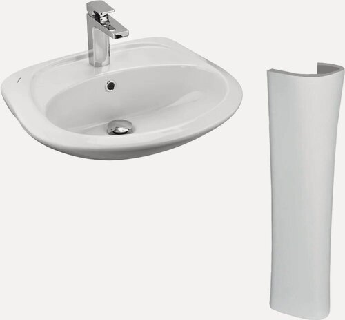 Изображение товара Раковина Santek Бриз 1WH110451 50 с пьедесталом, фарфоровая, раковина для ванной, белая, полукруглая, со встроенным сливом-переливом