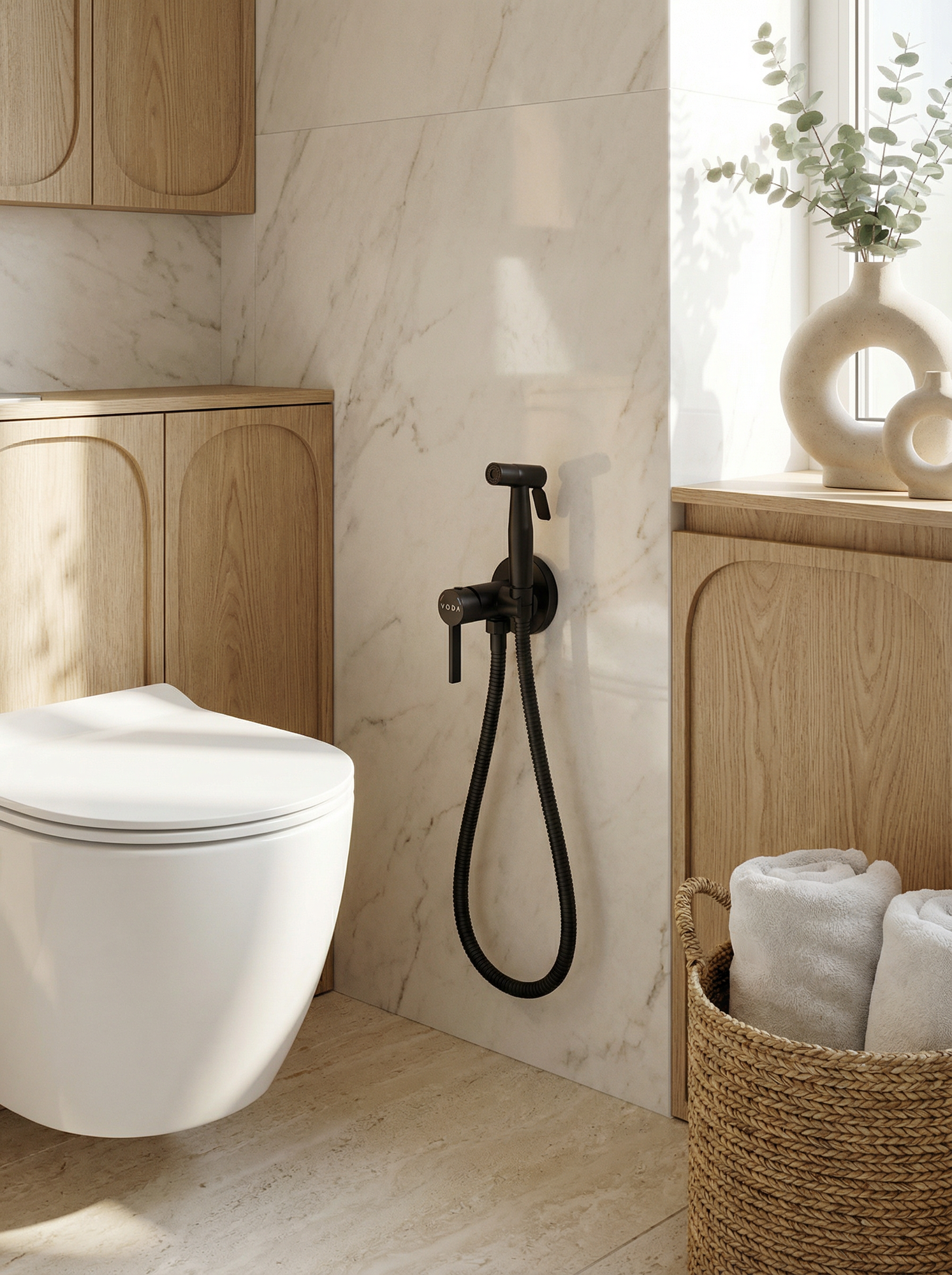 Смеситель VODA скрытого монтажа с гигиеническим душем нержавеющая сталь черный