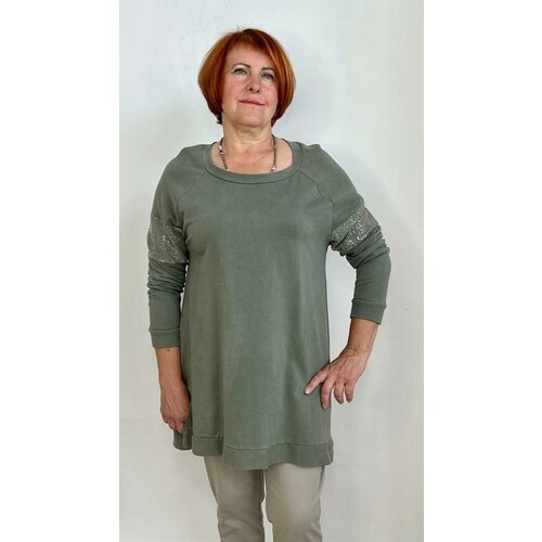 фото Лонгслив хлопок, однотонный, трикотаж, размер 50-52, зеленый italia moda