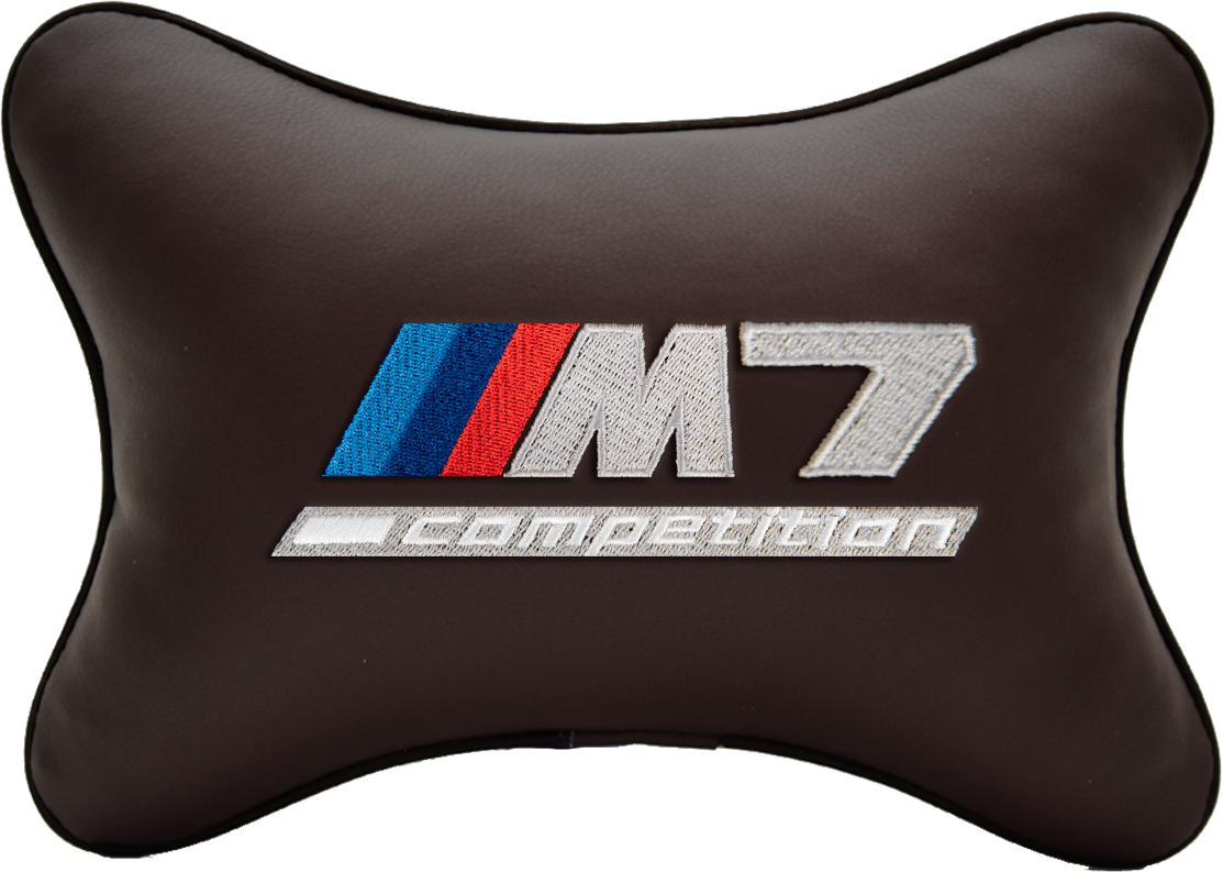 Подушка на подголовник экокожа Coffee с логотипом автомобиля BMW M7 COMPETITION