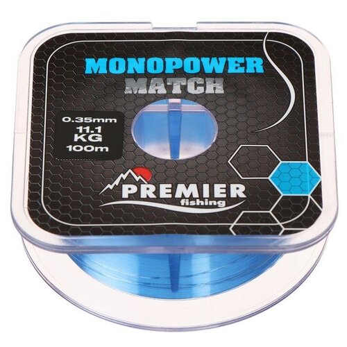 Леска Preмier fishing MONOPOWER мatch, диаметр 0.35 мм, тест 11.1 кг, 100 м, голубая