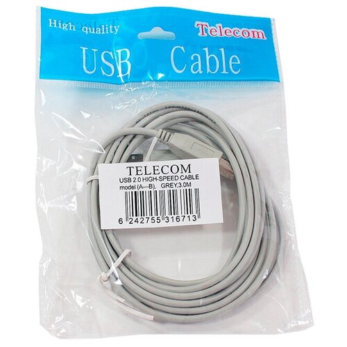 VCOM Telecom Кабель USB 2.0 AM/BM 3м Telecom