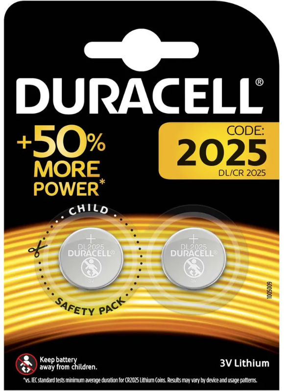 Батарейки литиевые Duracell Specialty, тип CR2025, 3В, 2шт