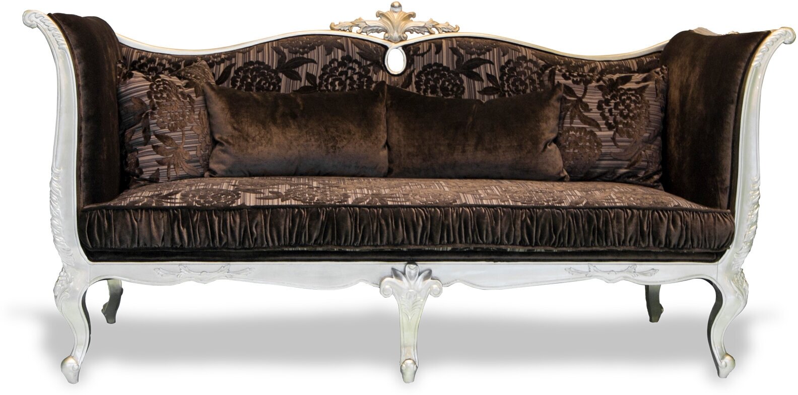 фото Диван резной в коричневом бархате из массива бука