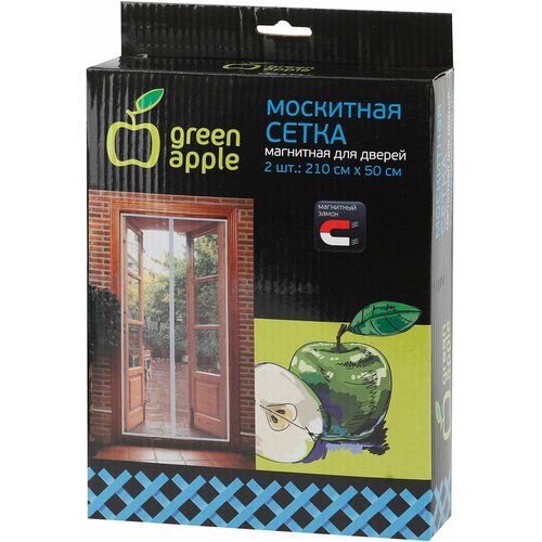 Green Apple GBN007 GREEN APPLE Магнитная сетка на дверь 2штx210смx50см, магнитный замок, 12шт липучка крепежная,