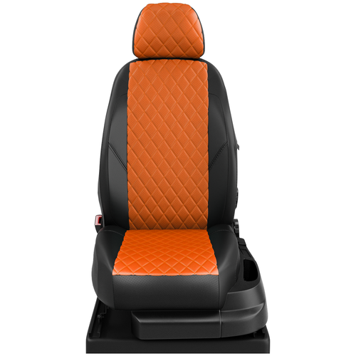 фото Авточехлы для ваз калина кросс с 2015-н.в седан, хэтчбек, универсал задние спинка и сиденье 40 на 60, 5 подголовников (лада kalina). эк-09 оранжевый/чёрный ромб: оранжевый avtolider1