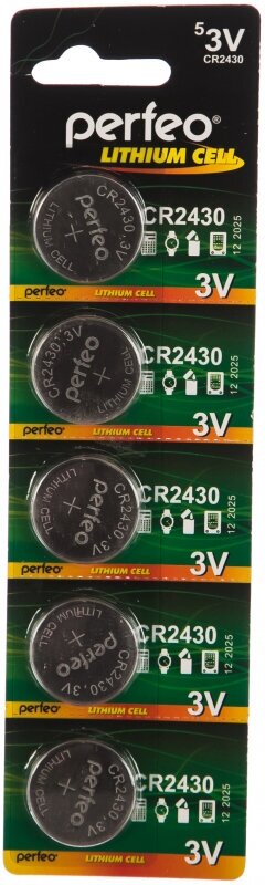 Батарейка CR2430 литиевая Perfeo CR2430/5BL Lithium Cell 5 шт