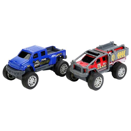 Набор машин ТЕХНОПАРК из двух моделей (90112-1R), 9 см, синий/красный/серый набор машин джипы