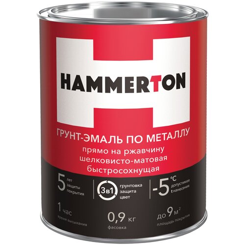 Грунт-эмаль HAMMERTON по металлу шелковисто-матовая, полуматовая, черный, 0.9 кг, 1 шт.