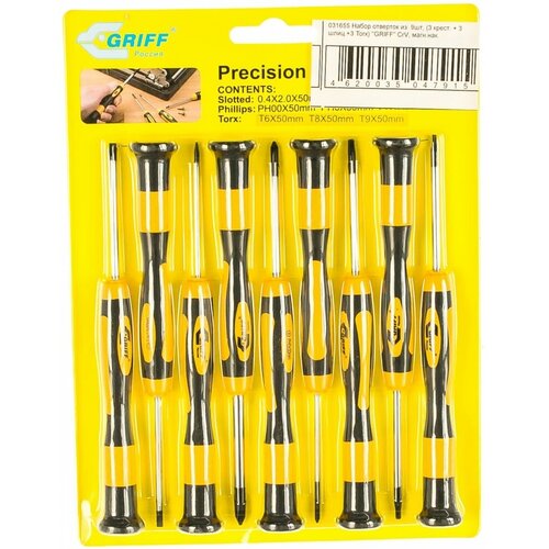 GRIFF Набор отверток из 9шт, /3 крест. + 3 шлиц.+3 Torx/ CrV, магн. нак. 031655