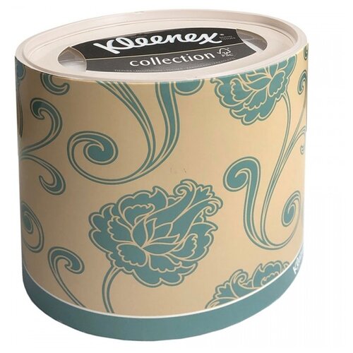 KG75357 Бумажные салфетки для лица Kleenex, круглая коробка, голубые цветы, 3-сл, 64 шт, Kimberly-Cl