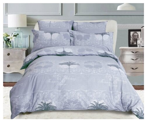 Комплект постельного белья СайлиД A-192, семейное, поплин, голубой