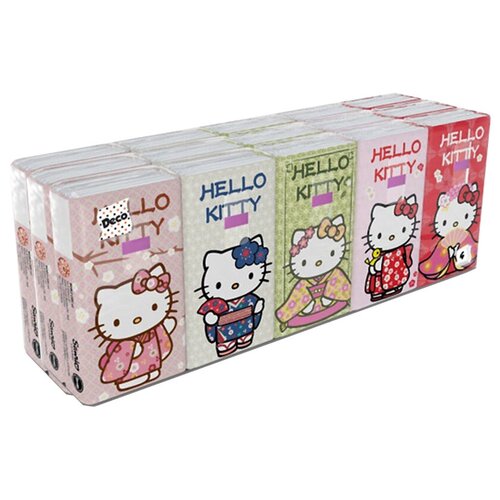 Купить KGHLK/набор/15 Бумажные платочки Hello Kitty с рисунком, 4 слоя, 15 пачек х 9 листов, 21х21 см, World Cart, Бумажные салфетки