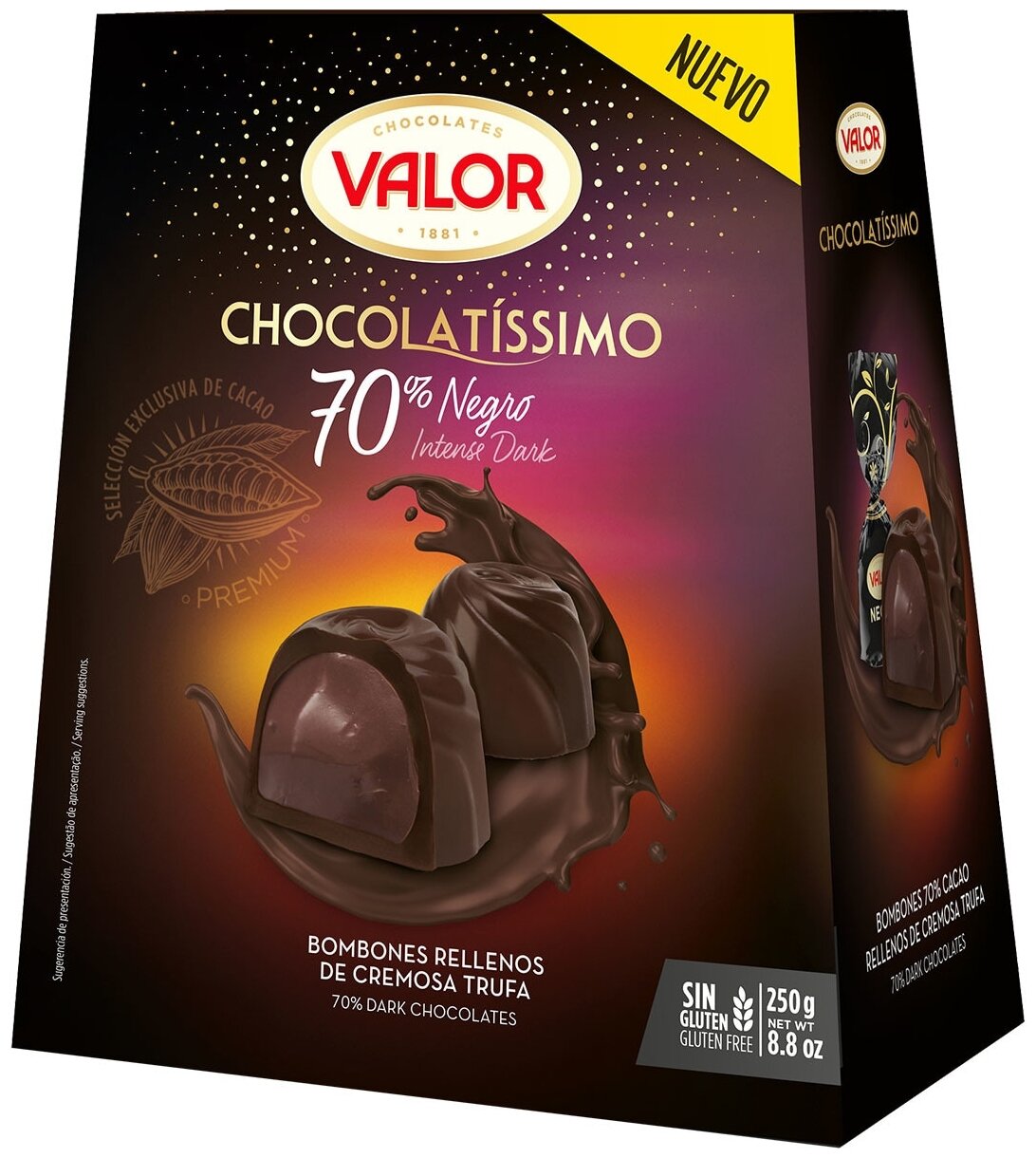 Пралине Valor "Сhocolatissimo" из горького шоколада 70% с трюфельной начинкой, 250г