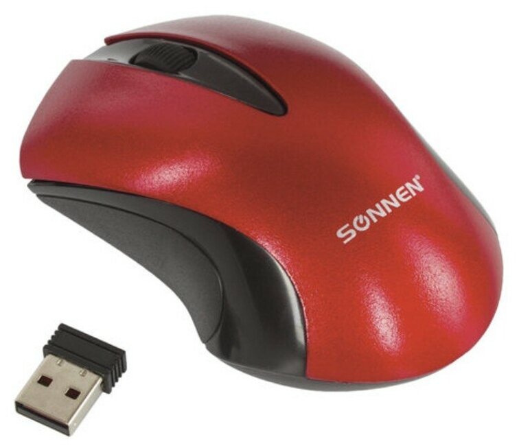 Мышь беспроводная SONNEN M-661R, USB, 1000 dpi, 2 кнопки + 1 колесо-кнопка, оптическая, красная, 512649