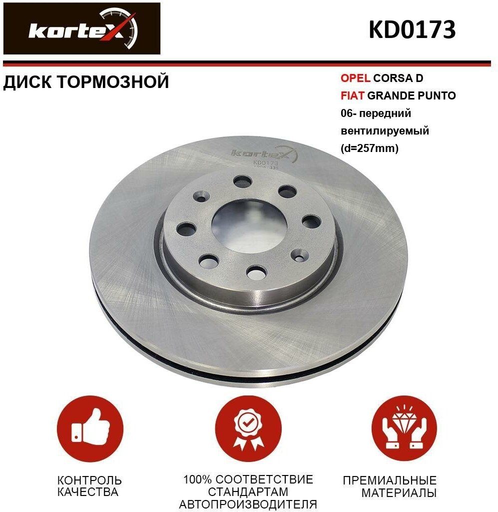 Тормозной диск Kortex для Opel Corsa D / Fiat GRANDE Punto 06- пер. вент.(d-257mm) OEM 0569065, 569065, 92145703, DF4796, KD0173
