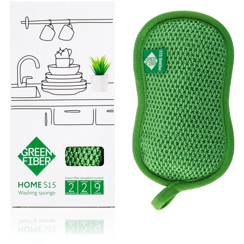 Губка для мытья посуды Green Fiber HOME S15, зеленая