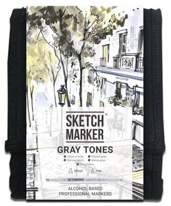Набор маркеров Sketchmarker Gray 12 шт серые оттенки + сумка органайзер