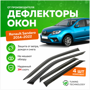 Дефлекторы боковых окон Renault Sandero (Рено Сандеро) 2014-2023, ветровики на двери автомобиля, ТТ