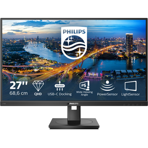 PHILIPS Монитор LCD 27' 16:9 2560 x 1440 IPS, nonGLARE, 300cd/m2, H178°/V178°,4ms, DP, HDMIx2, USB-C, Tilt, HAS, Audio out, 3Y, Black