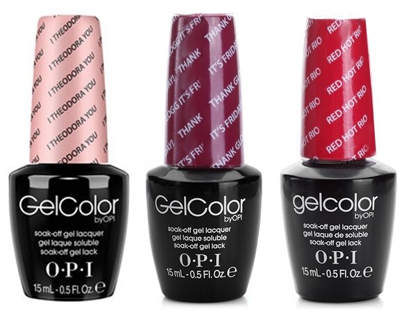 Гель-лак OPI GELCOLOR, Комплект 3 цвета (1. I Theodora You. 2. Thank Glogg It's Friday. 3. Red Hot Rio) Объем 15 мл.