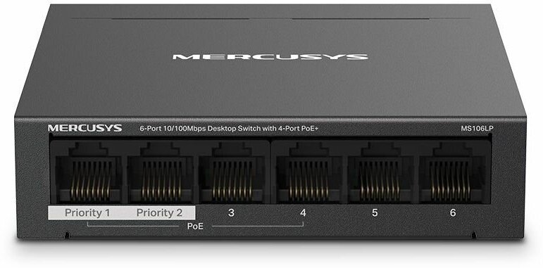 Коммутатор Mercusys MS106LP с 6 портами 10/100 Мбит/с (4 порта PoE+)