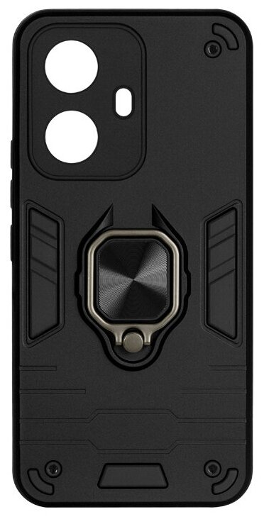 Защищенный чехол с металлической пластиной для магнитного держателя и кольцом для Realme 10 Pro+ (5G) DF rmArmor-04 (black)