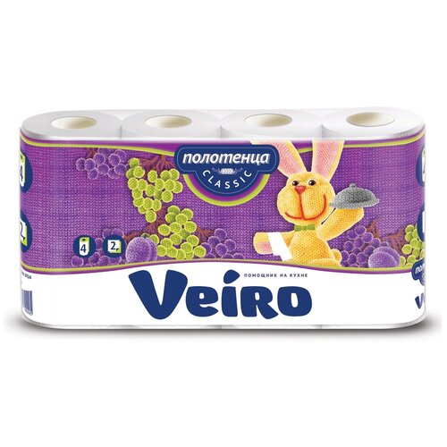 Полотенца бумажные Veiro 4 шт, 2-х слойные, 4х12,5 м, Вейро, белые (5п24 ) полотенце airline универсальное 22 23 см 70шт в рулоне