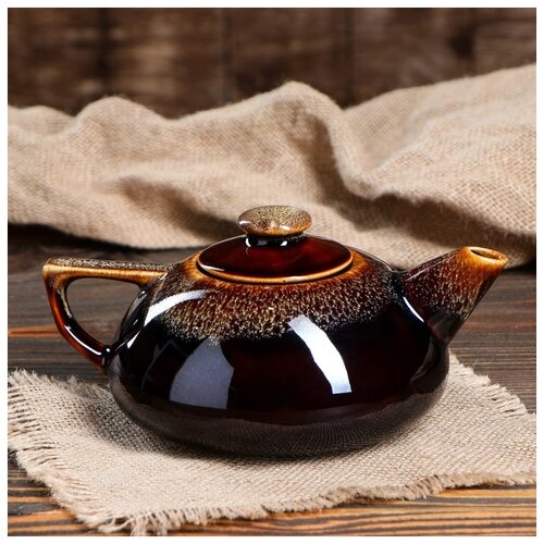 фото Чайник для заварки "плоский", коричневый, 0.8 л керамика ручной работы