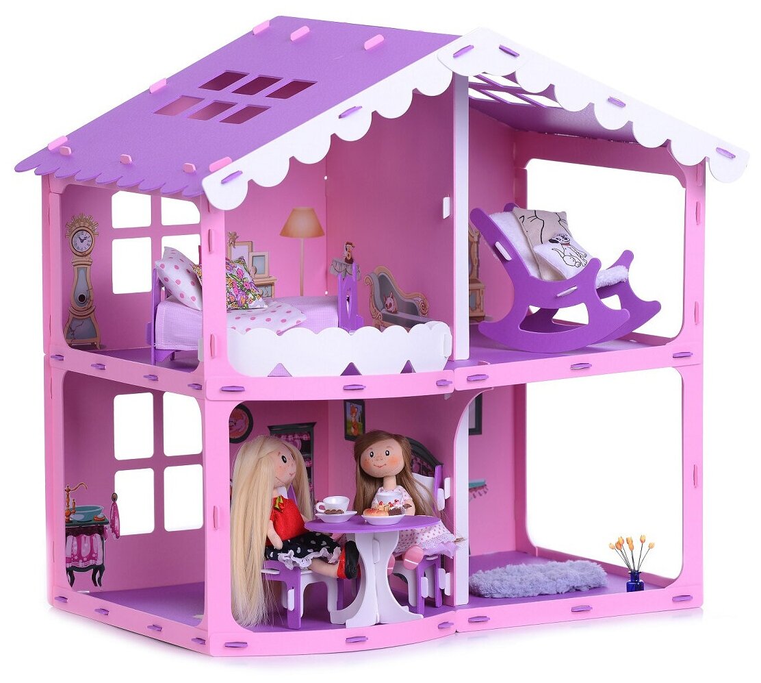Домик для кукол "Дом Анжелика" цвет: розово-сиреневый (с мебелью) 000255 /Krasatoys/