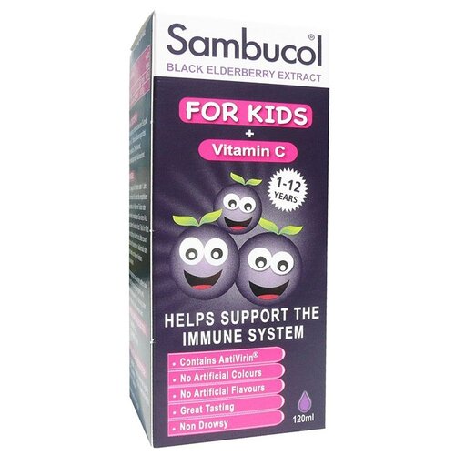 Купить Сироп Самбукол для детей / Sambucol Black Elderberry Kids, 120мл / Сироп с черной бузиной с витамином С