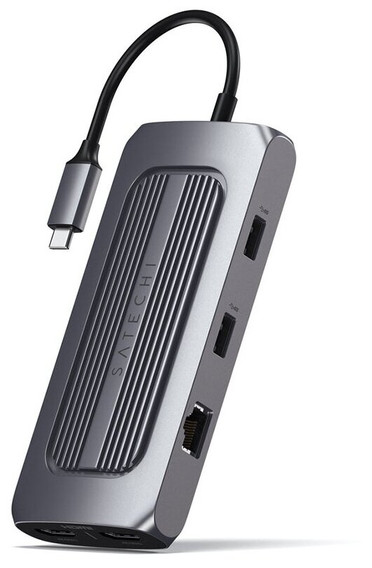 USB-хаб Satechi Type-C Multiport MX Adapter (2xUSB 3.0, 2xUSB Type-C, 2xHDMI, RJ-45, SD, micro-SD, Mini jack), Серый космос Док-станция ST-UCMXAM