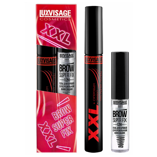 гель для бровей luxvisage brow super fix 12h бесцветный суперсильной фиксации на 12 ч 5 5 г LUXVISAGE Набор LUXVISAGE тушь для ресниц XXL и гель для бровей суперсильной фиксации BROW SUPER FIX