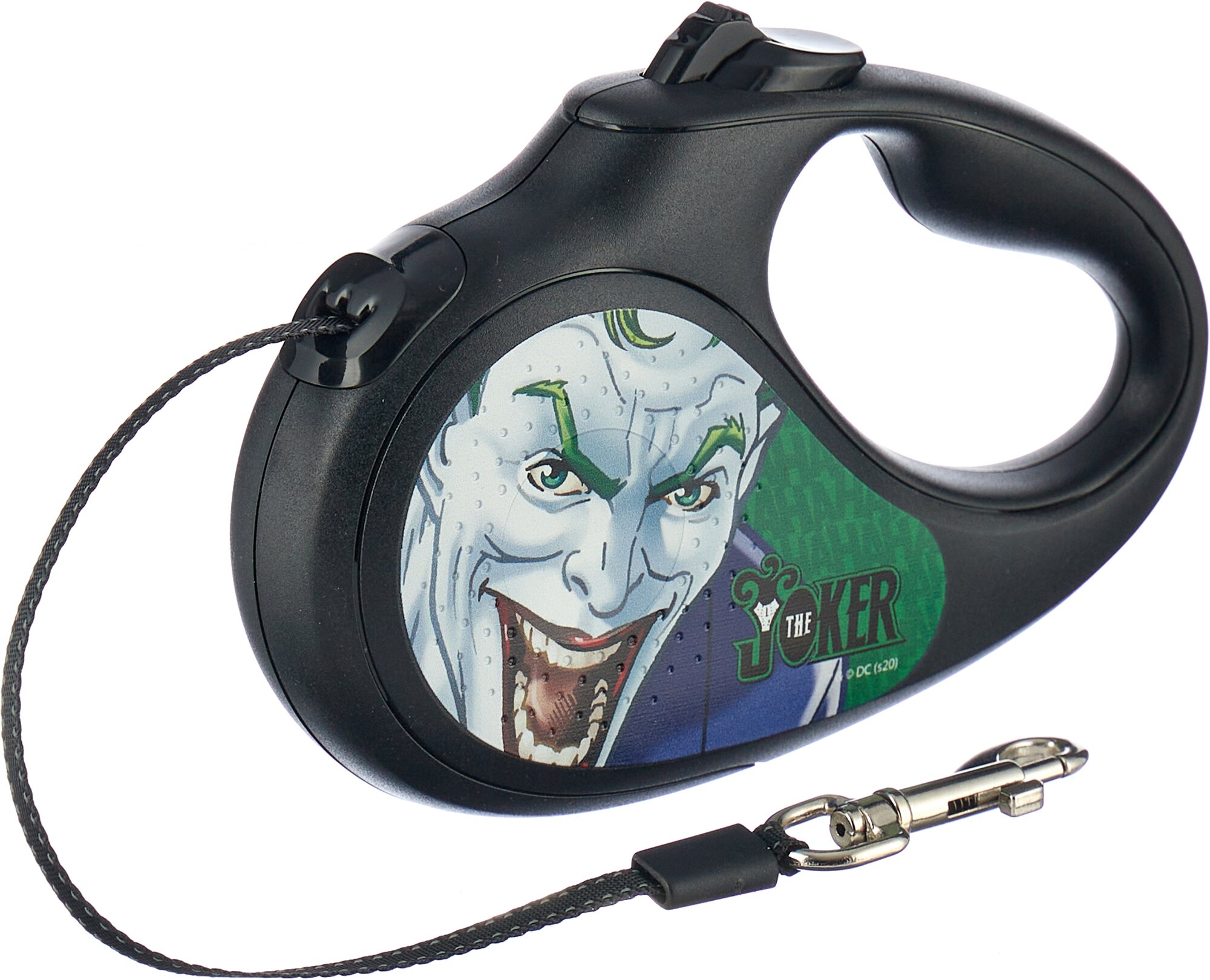 Поводок-рулетка WAUDOG "Джокер Зеленый" с рисунком черная до 12кг XS 3м - фотография № 1