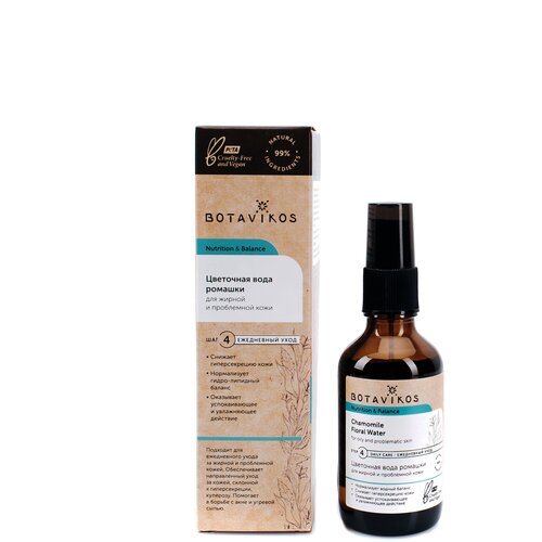 Цветочная вода Ромашки BOTAVIKOS для жирной и проблемной кожи, 50 мл
