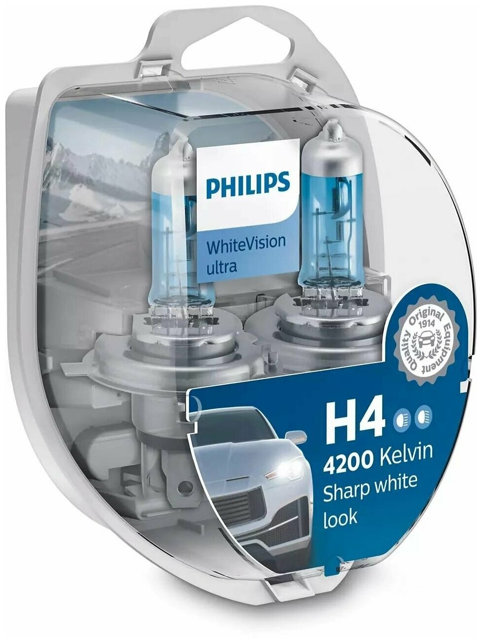 Philips Автолампа H4 (60/55W 12V) WhiteVision Ultra + W5W 2шт+ QR код подлинности 12342WVUSM