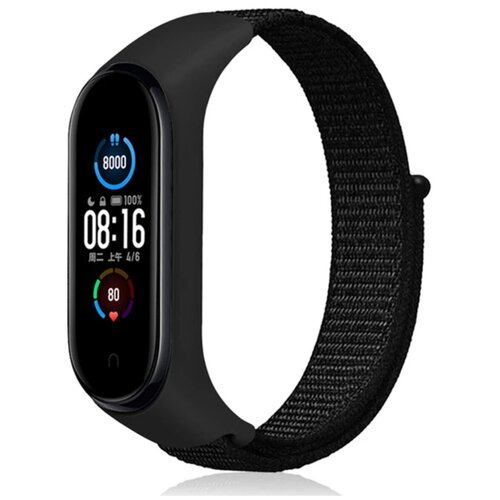 Ремешок нейлоновый для Xiaomi Mi Band 4/ Mi Band 5/ Mi Band 6 черный магнитное зарядное usb устройство grand price для xiaomi mi band 7 7 nfc band 6 6 nfc band 5 5 nfc