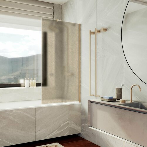 Стеклянная шторка на ванну 1400Х700, широкий профиль бронза, стекло бронза матовая