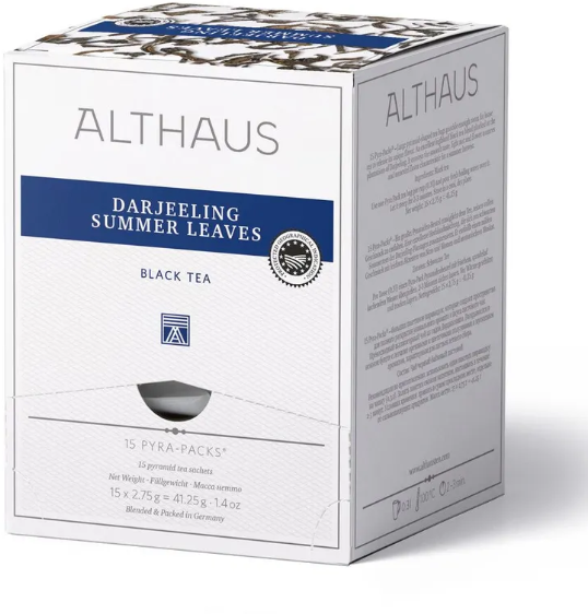 Чай черный байховый Althaus Darjeeling Summer Leaves 2,75гр, коробка 15 пак.