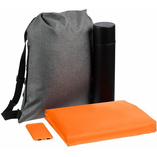 Набор Campani, оранжевый, рюкзак: 34,5х48 см, термос - нержавеющая сталь, пластик; аккумулятор - пластик, покрытие софт-тач; дождевик - полиэстер 100