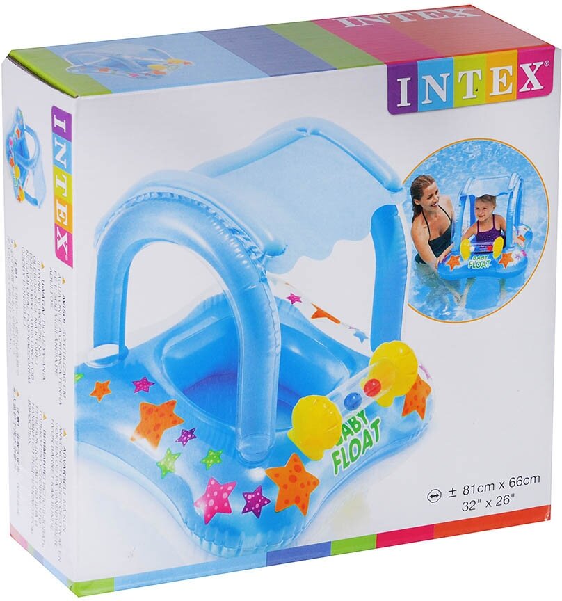 Плотик для плавания Intex, с поддержкой, с надувным навесом, с игрушками, 81x66 см - фото №6