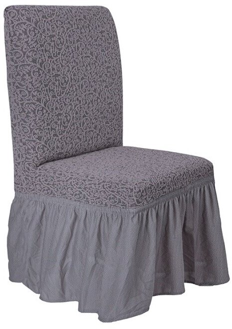 Чехол на стул с оборкой, жаккард, Venera, цвет серо-бежевый, 1 предмет