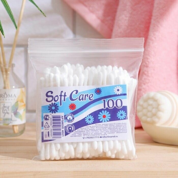 Ватные палочки Soft Care, 100 шт